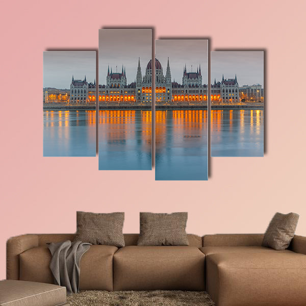 Parliament building at dusk, Budapest multi panel canvas wall art