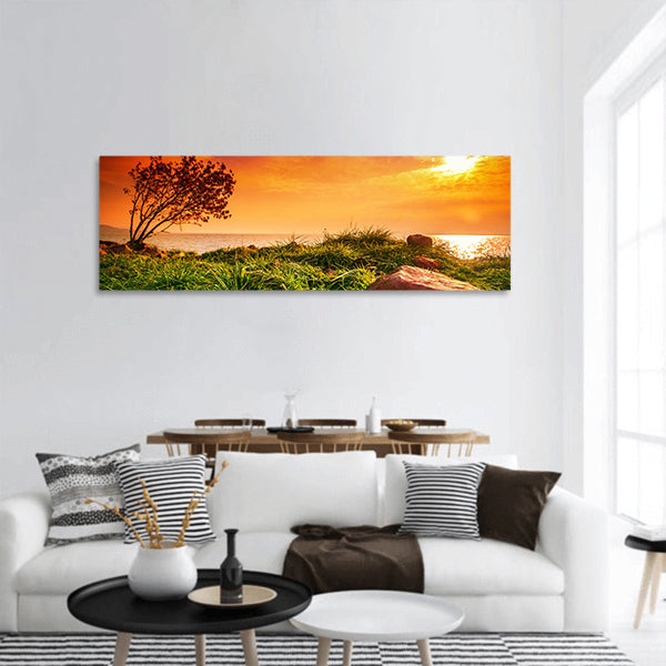 Lake Balaton with a very nice sunset at summer panoramic canvas wall art