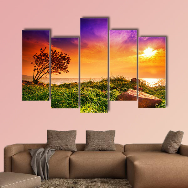 Lake Balaton with a very nice sunset at summer multi panel canvas wall art