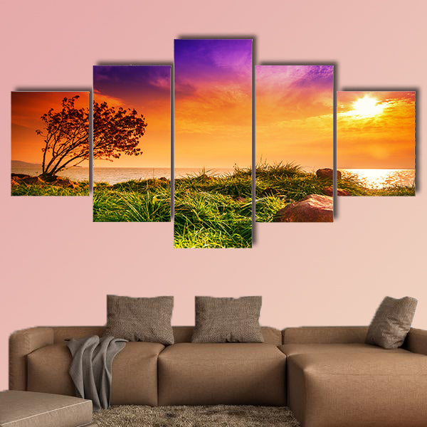 Lake Balaton with a very nice sunset at summer multi panel canvas wall art