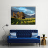 Landscape of a lush vineyard with trees against a backdrop of mountains, South Africa Multi panel canvas wall art