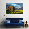 Landscape of a lush vineyard with trees against a backdrop of mountains, South Africa Multi panel canvas wall art