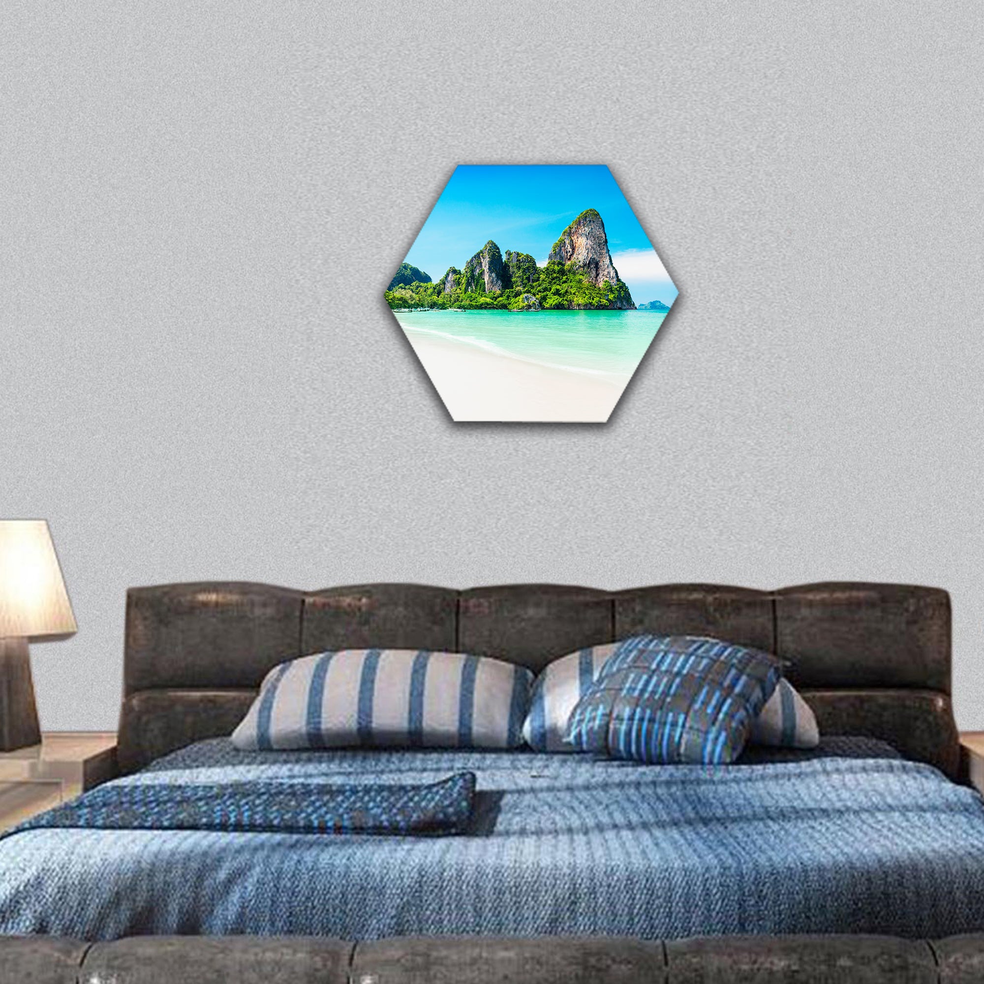 Beauty beach and limestone rocks hexagonal canvas wall art