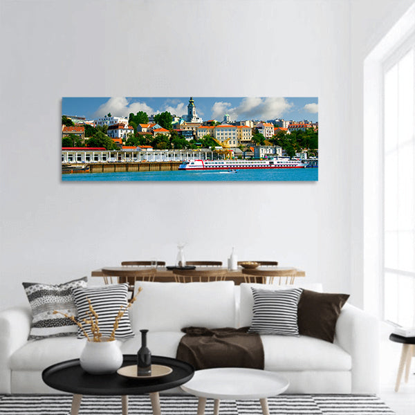Orthodox Cathedral Church over river Sava panoramic canvas wall art