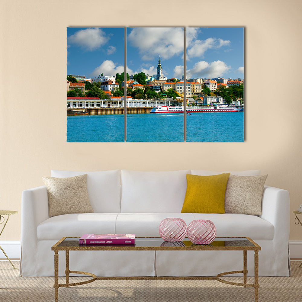 Orthodox Cathedral Church over river Sava Multi panel canvas wall art
