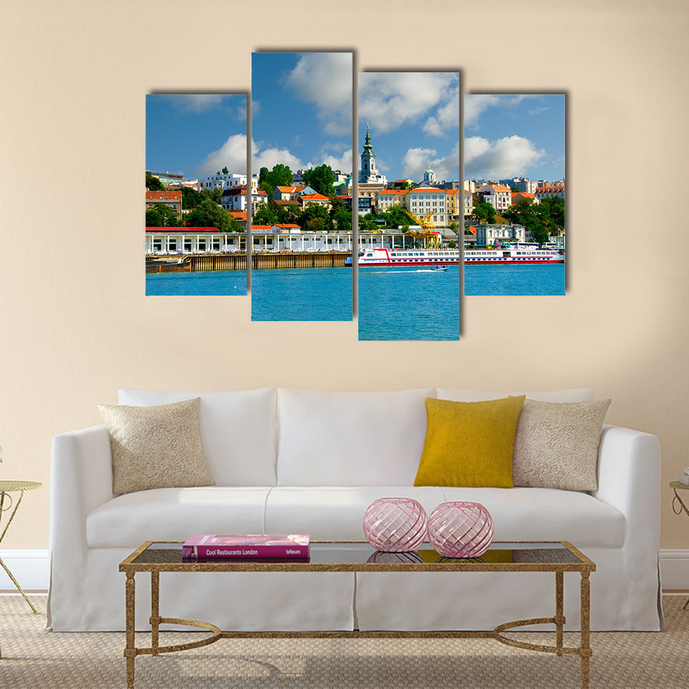 Orthodox Cathedral Church over river Sava Multi panel canvas wall art