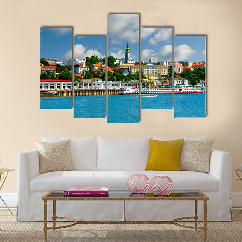 Orthodox Cathedral Church over river Sava Multi panel canvas wall art