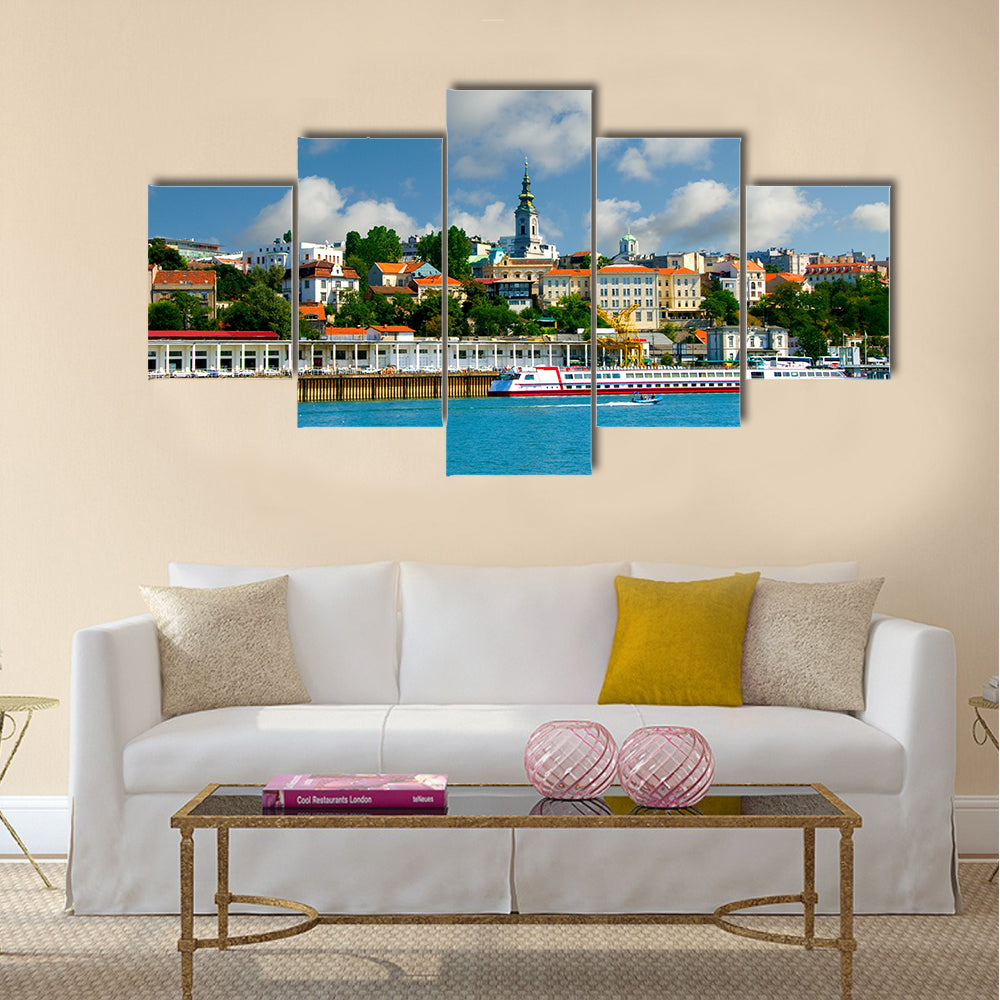 Orthodox Cathedral Church over river Sava Multi panel canvas wall art
