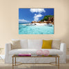 Speed boat on the beach of coco island, Seychelles Multi panel canvas wall art