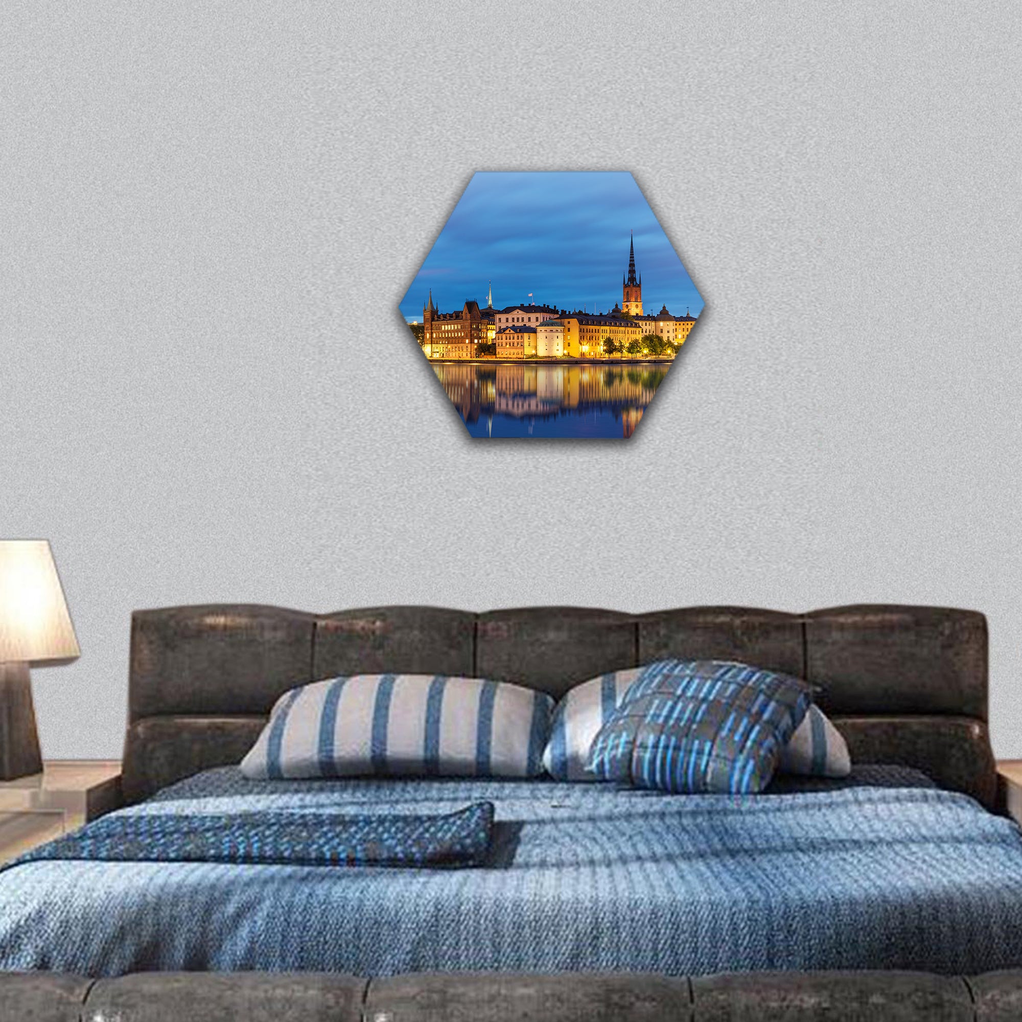 Old Town Gamla Stan in Stockholm, Sweden hexagonal canvas wall art