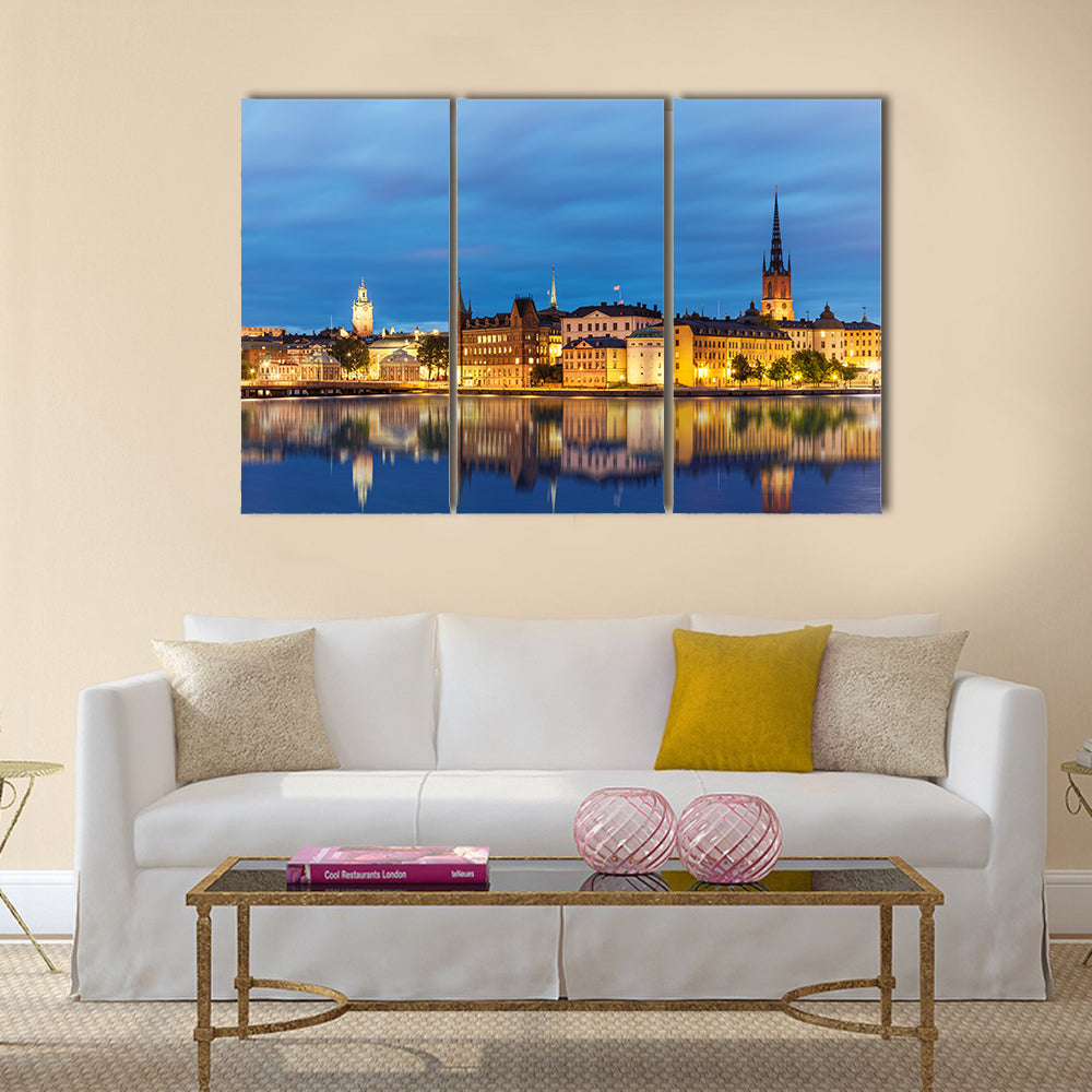 Evening summer scenery of the Old Town Sweden multi panel canvas wall art