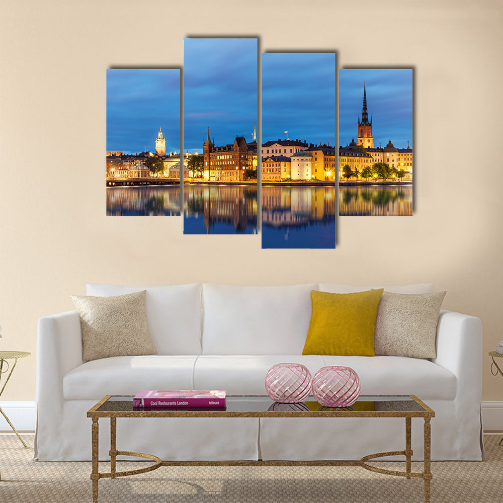 Evening summer scenery of the Old Town Sweden multi panel canvas wall art
