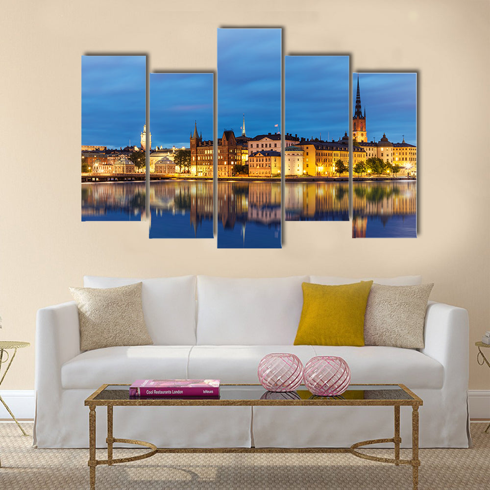 Evening summer scenery of the Old Town Sweden multi panel canvas wall art