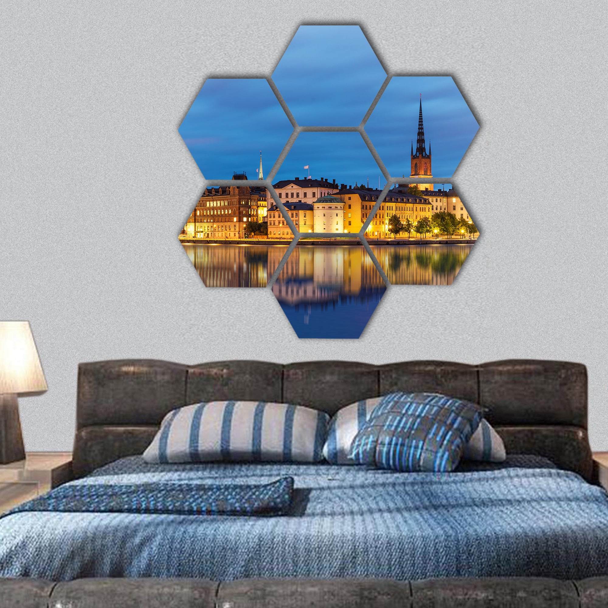 Old Town Gamla Stan in Stockholm, Sweden hexagonal canvas wall art