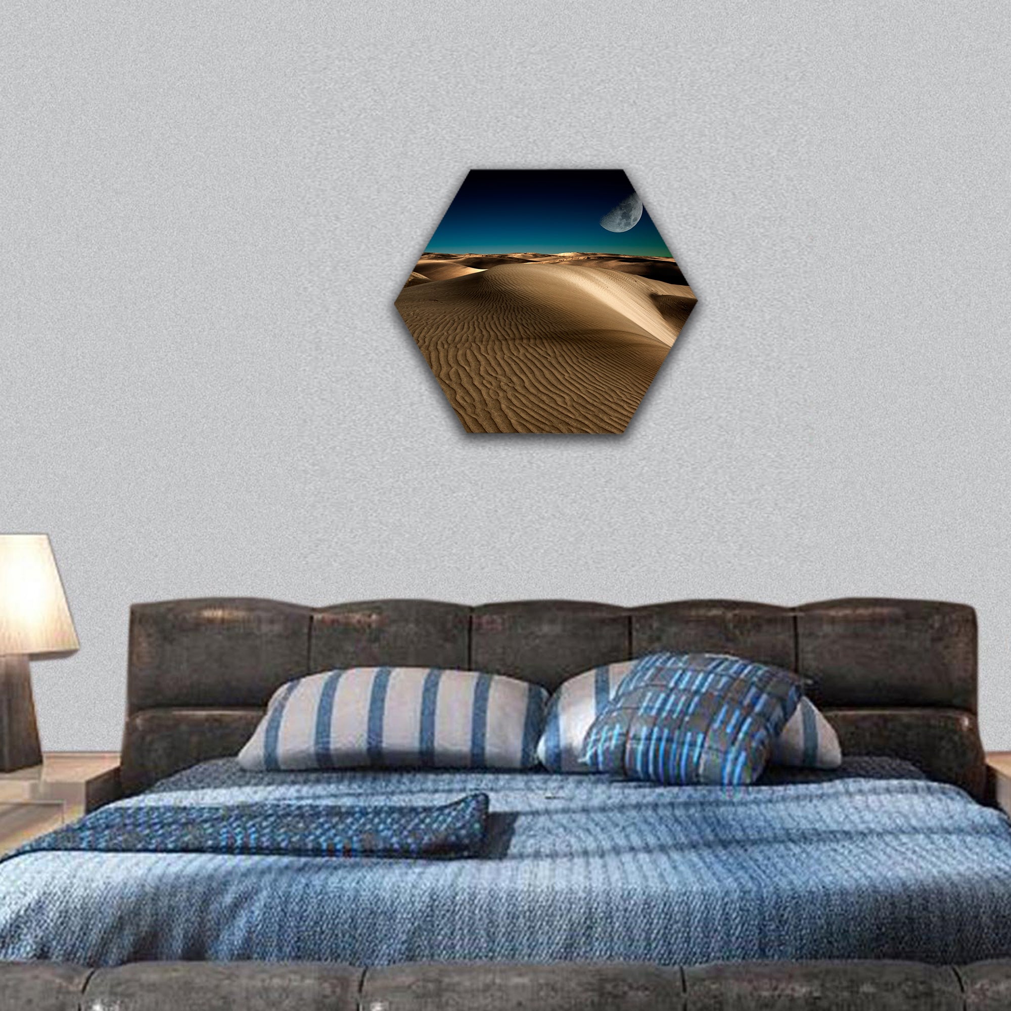 Night in the desert sand dunes hexagonal canvas wall art