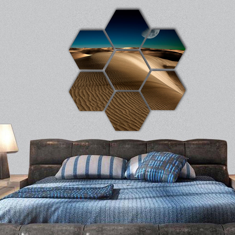 Night in the desert sand dunes hexagonal canvas wall art