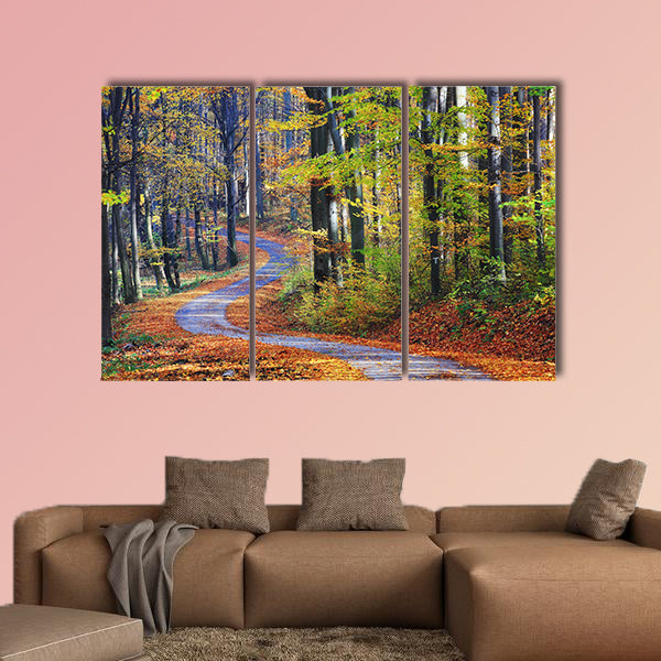  Winding path through autumn forest multi panel canvas wall art