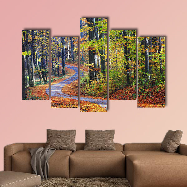  Winding path through autumn forest multi panel canvas wall art
