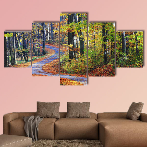  Winding path through autumn forest multi panel canvas wall art