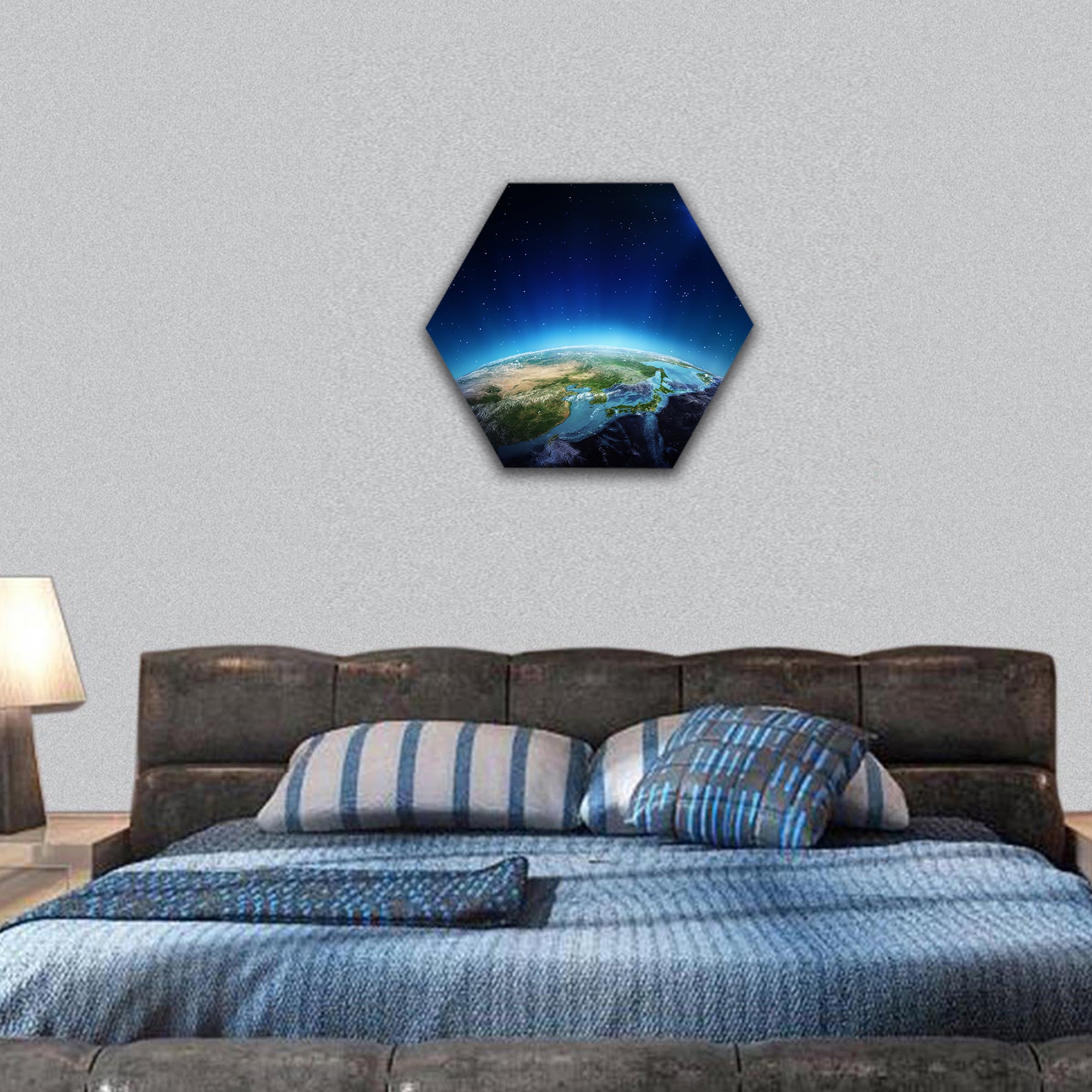 Japan and China from space Elements by NASA hexagonal canvas wall art