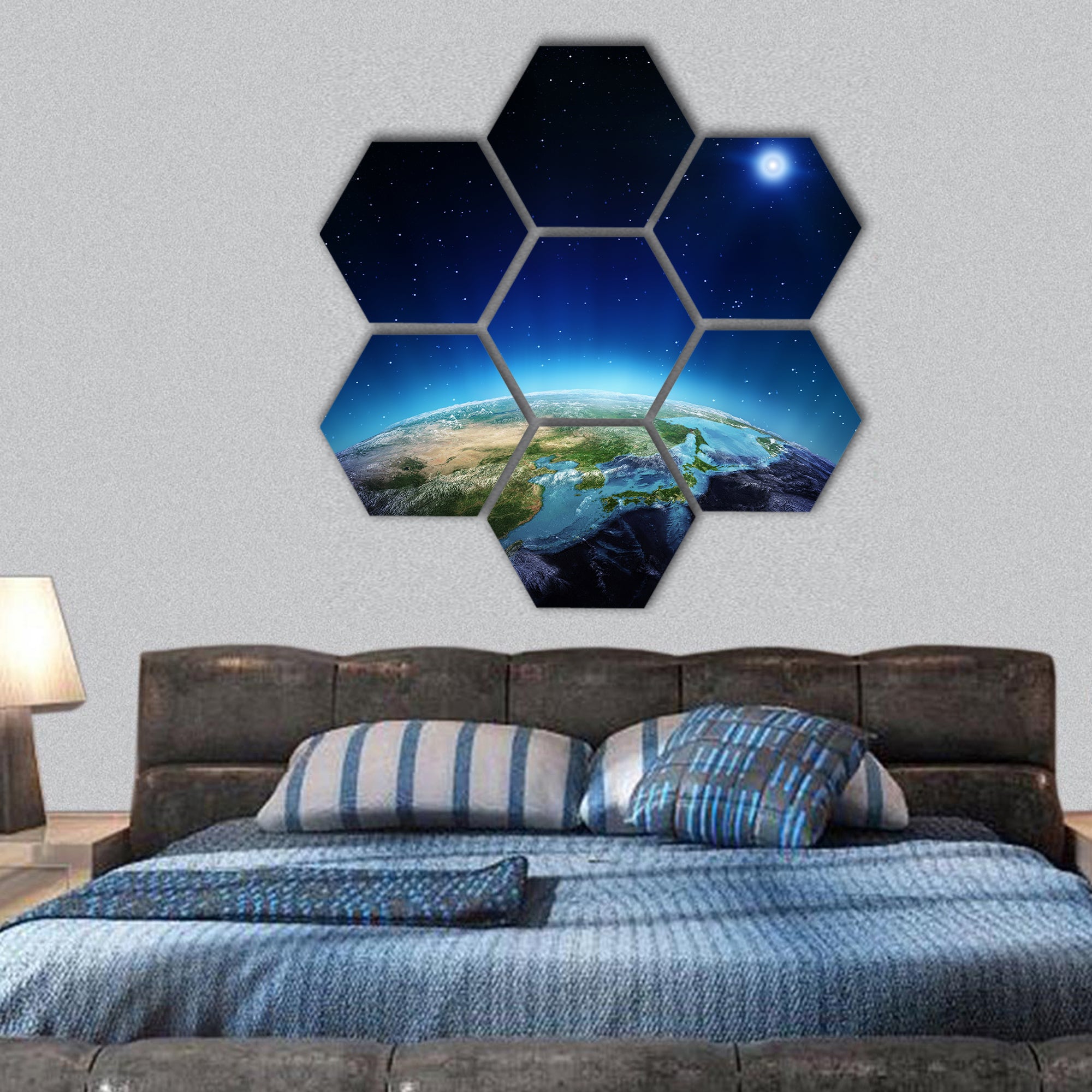 Japan and China from space Elements by NASA hexagonal canvas wall art