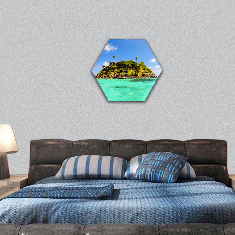 Lush tropical island ,turquoise Caribbean water hexagonal canvas wall art