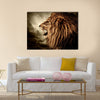 Roaring lion against stormy sky Multi panel canvas wall art