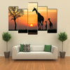 Silhouette Of Giraffe With Reflection In Water Multi Panel Canvas Wall Art