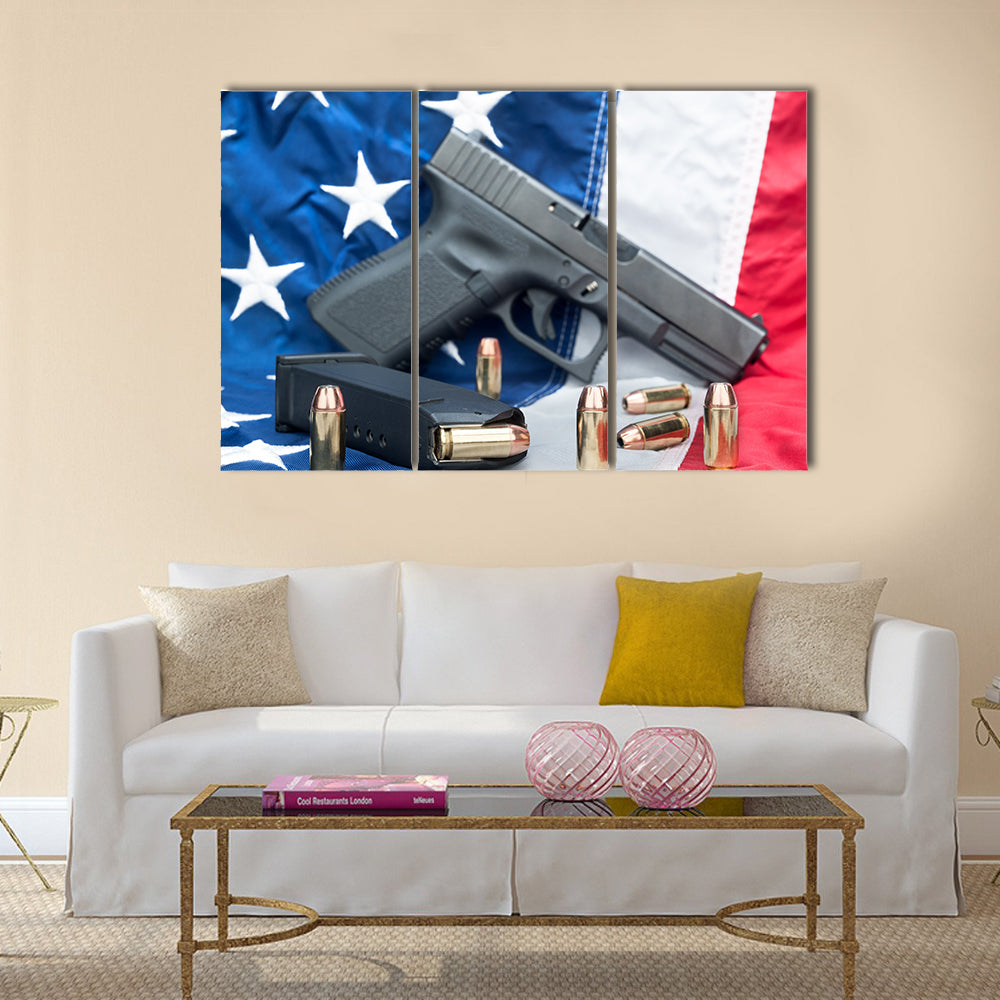 A handgun with a full magazine multi panel canvas wall art