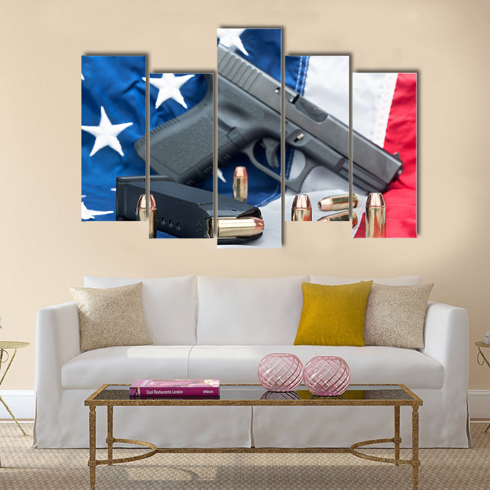 A handgun with a full magazine multi panel canvas wall art