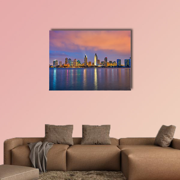Downtown San Diego at night multi panel canvas wall art