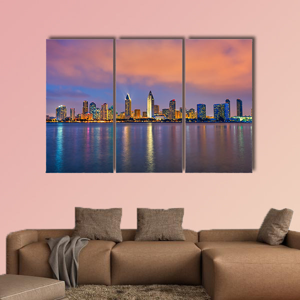 Downtown San Diego at night multi panel canvas wall art