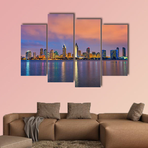 Downtown San Diego at night multi panel canvas wall art