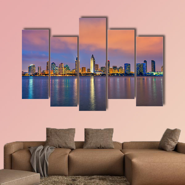 Downtown San Diego at night multi panel canvas wall art