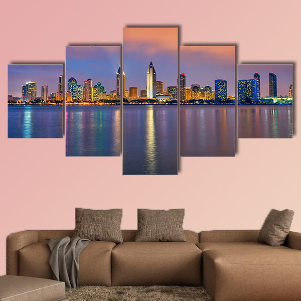 Downtown San Diego at night multi panel canvas wall art