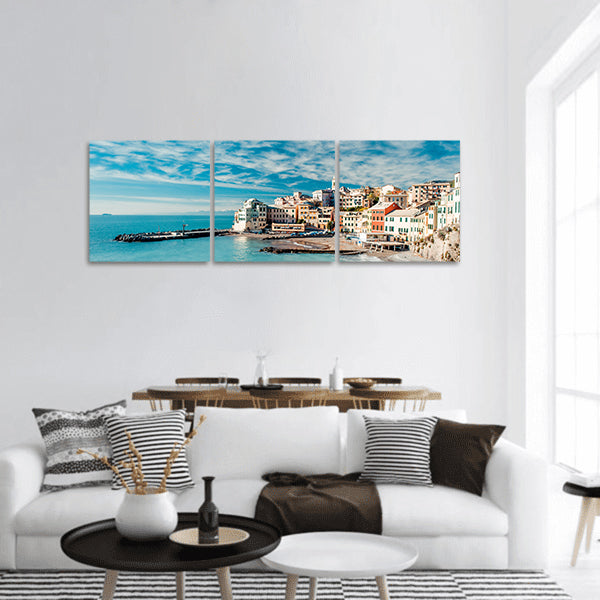 View of Bogliasco. Bogliasco is a ancient fishing village in Italy panoramic canvas wall art