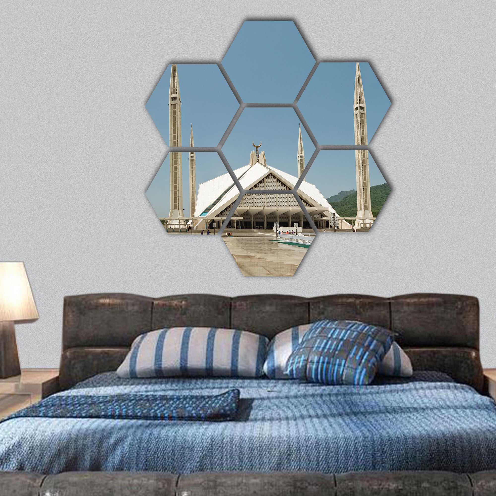 Faisal Mosque in Islamabad hexagonal canvas wall art