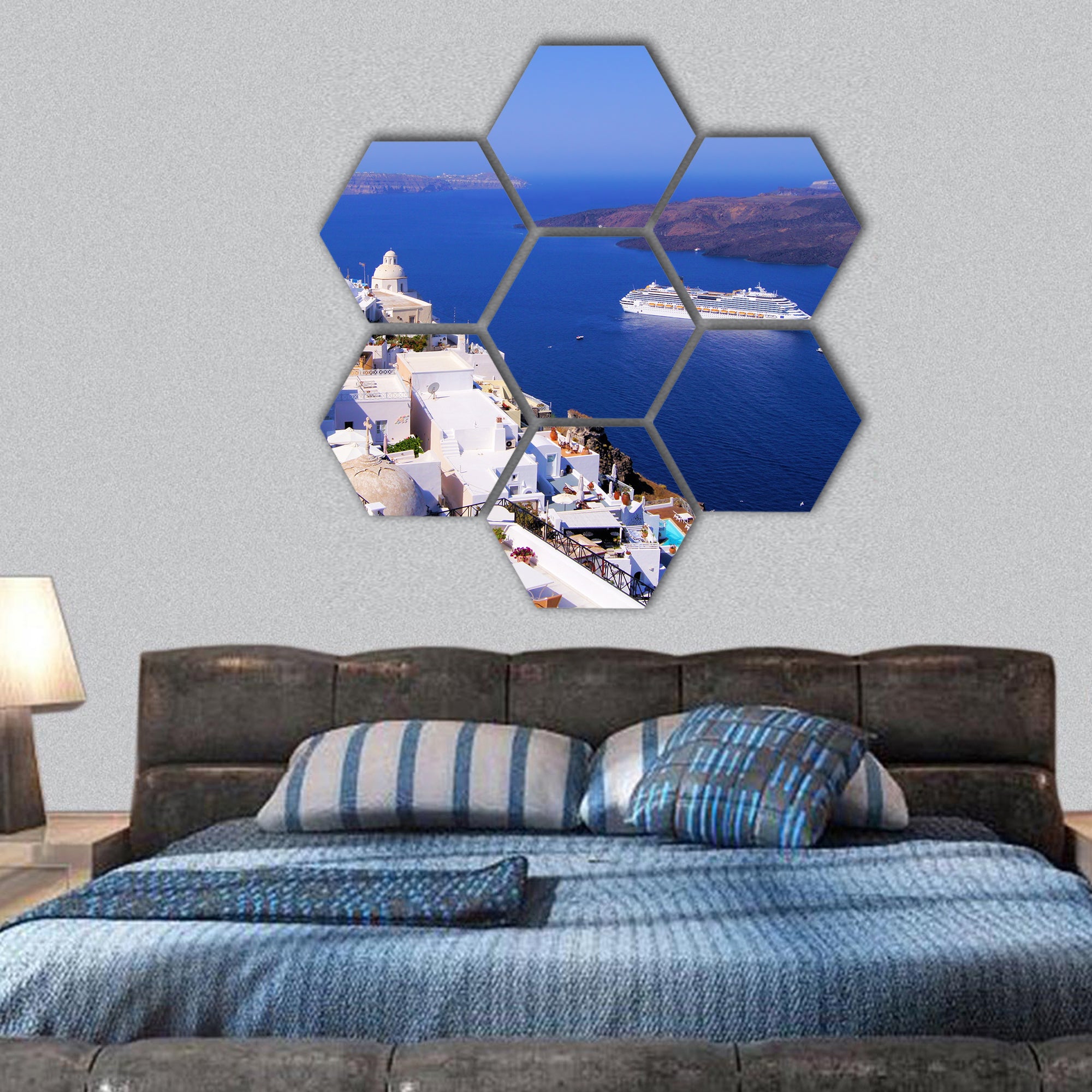 town of Fira, Santorini, Greece hexagonal canvas wall art