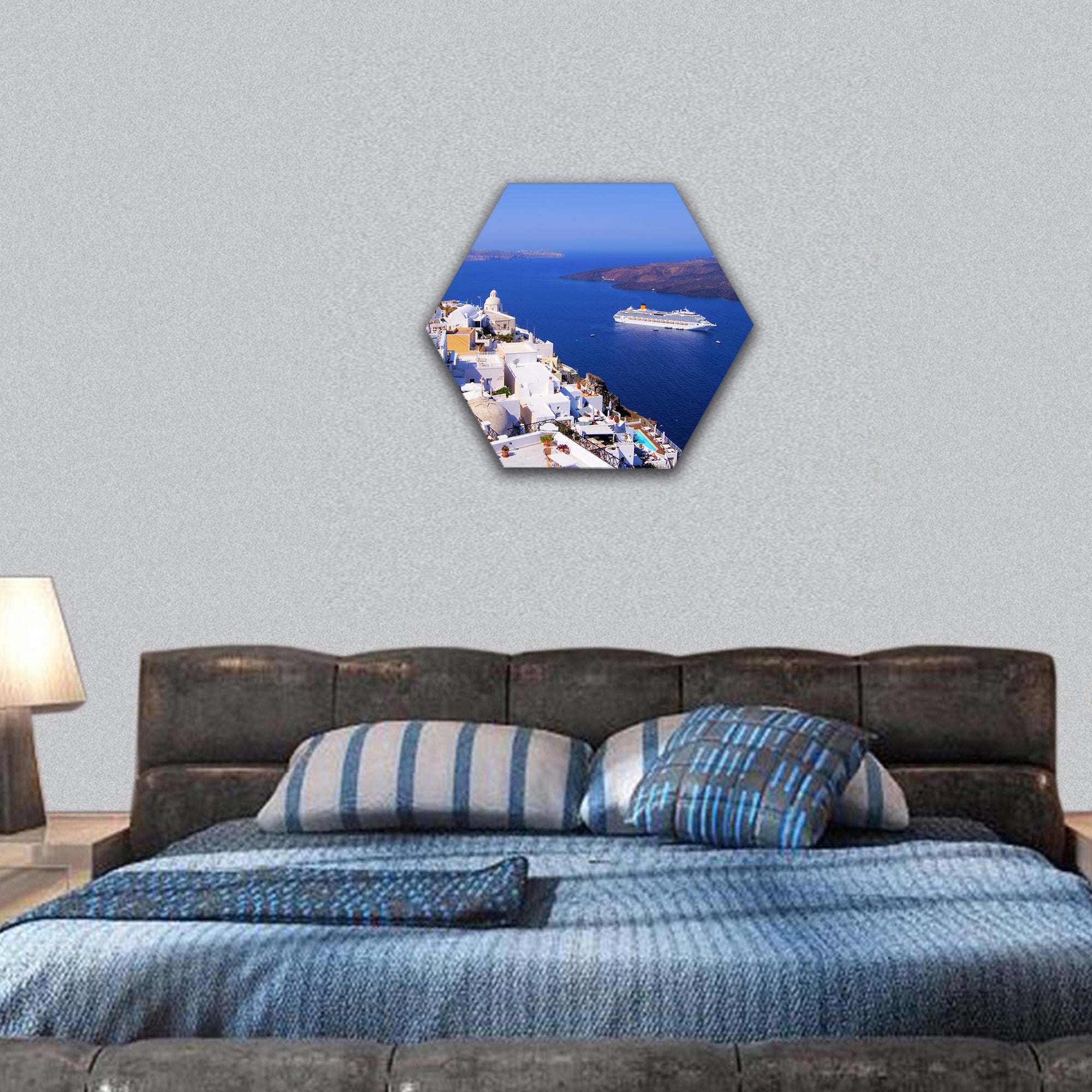 town of Fira, Santorini, Greece hexagonal canvas wall art