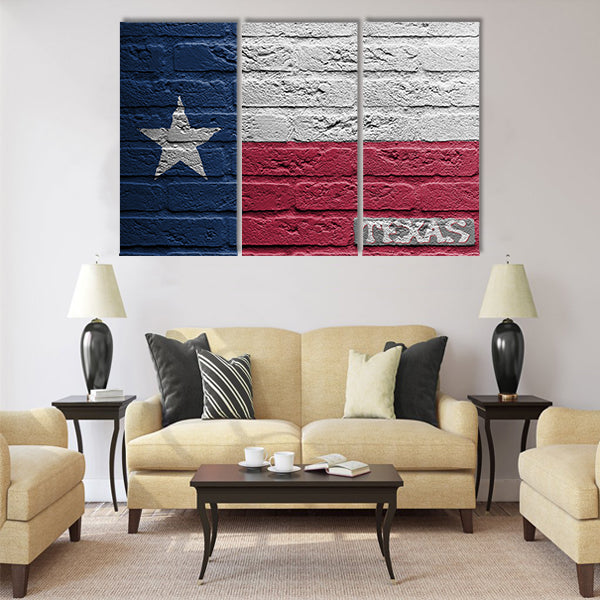 Brick wall with a painting of a flag isolated, Texas Multi panel canvas wall art