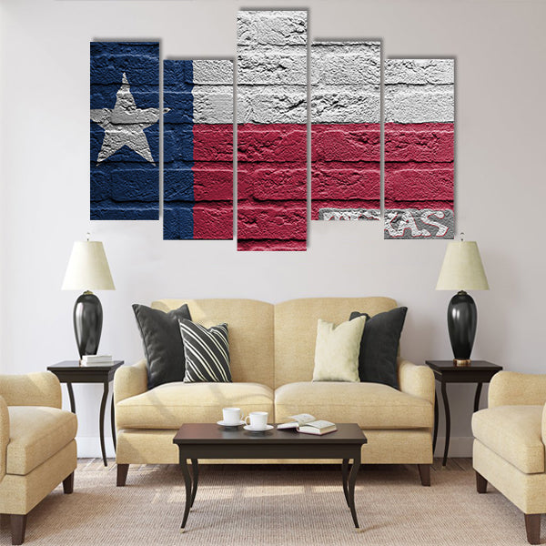 Brick wall with a painting of a flag isolated, Texas Multi panel canvas wall art