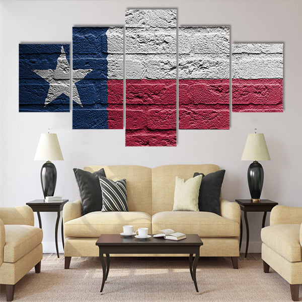 Brick wall with a painting of a flag isolated, Texas Multi panel canvas wall art