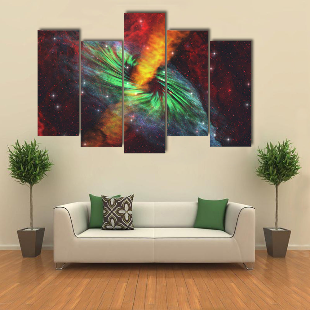 Black Hole in Cosmos - Rays of Hot Plasma Radiates out from the Event Multi Panel Canvas Wall Art
