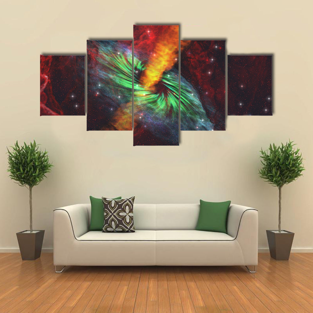 Black Hole in Cosmos - Rays of Hot Plasma Radiates out from the Event Multi Panel Canvas Wall Art