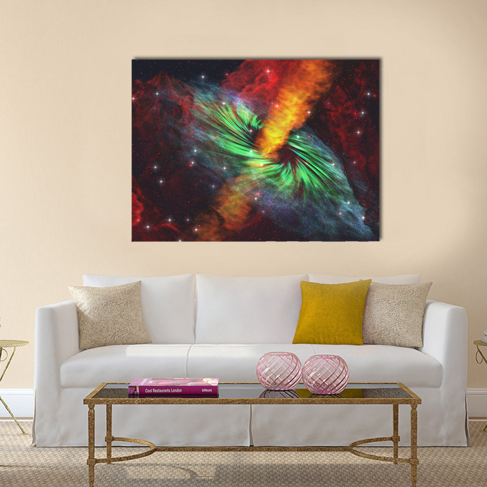 Black Hole in Cosmos - Rays of hot plasma radiates out from the event horizon Multi Panel Canvas Wall Art