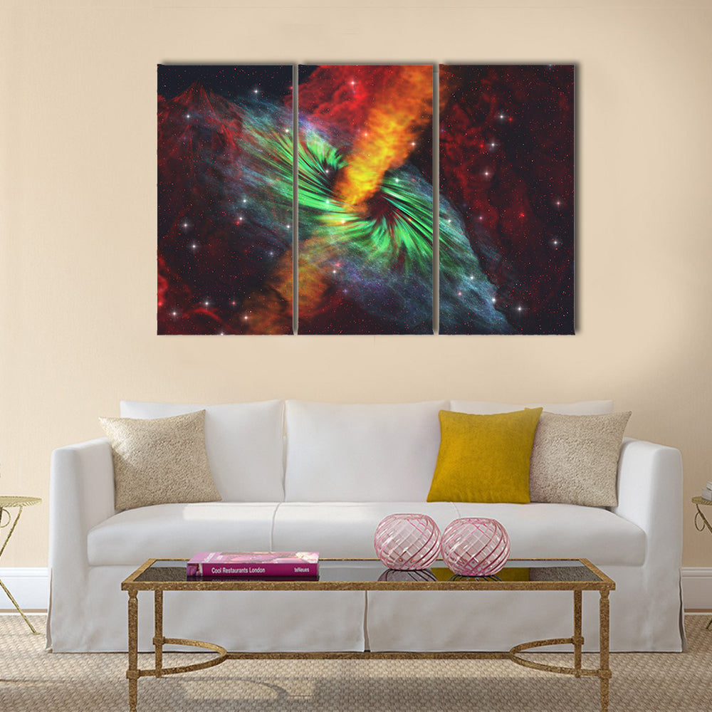 Black Hole in Cosmos - Rays of hot plasma radiates out from the event horizon Multi Panel Canvas Wall Art