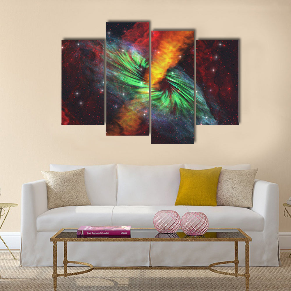 Black Hole in Cosmos - Rays of hot plasma radiates out from the event horizon Multi Panel Canvas Wall Art