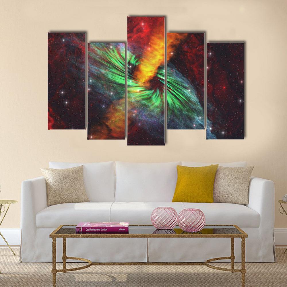 Black Hole in Cosmos - Rays of hot plasma radiates out from the event horizon Multi Panel Canvas Wall Art