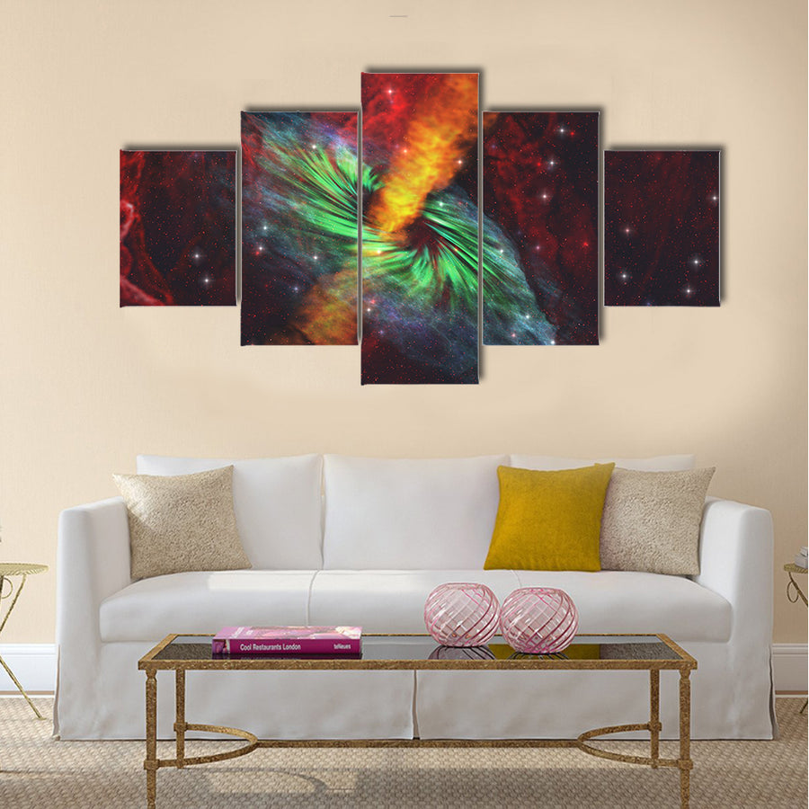 Black Hole in Cosmos - Rays of hot plasma radiates out from the event horizon Multi Panel Canvas Wall Art