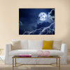 Night sky with full moon, lightning, dark clouds Multi Panel Canvas Wall Art